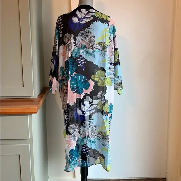 “The Mae” Boho Sheer Palm Print Kimono Cover Up Sz ‘XL’! - Picture 6 of 7